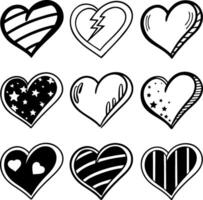 Hand drawn black and white hearts vector