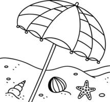 Simple Beach Umbrella on Sandy Shore, Perfect for Coloring vector