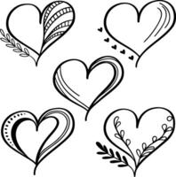 Collection of ornate hand drawn hearts vector
