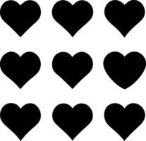 Nine black heart shapes on white background vector