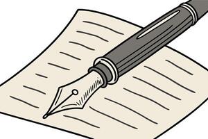 Ink pen on a paper document with text lines, artistic writing, and productivity concept for World Book and Copyright Day vector