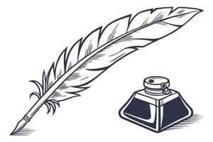 Elegant quill and ink symbol, showcasing old fashioned writing methods, ideal for literary projects, celebrations of World Book and Copyright Day vector