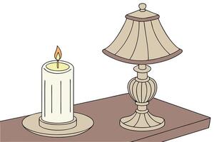 A candle flame beside a lamp, providing a relaxing setting for reading and reflection on World Book and Copyright Day vector