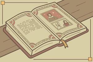 book open to a page of carefully designed text and images, reflecting the creativity and knowledge shared on World Book and Copyright Day vector