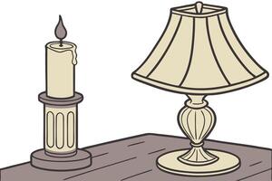 Table setting with a candle and lamp, perfect for quiet reading and enjoying books on World Book and Copyright Day vector