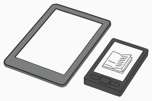 Illustration of a digital ebook reader with open book page, celebrating World Book and Copyright Day and the transition to digital reading vector