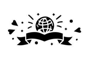 World Book Day festive banner design with an open book, globe, and playful geometric shapes symbolizing global learning and reading vector