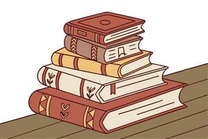 Colorful stack of hardcovers on a wooden surface, perfect for celebrating books, reading, and education on World Book and Copyright Day vector