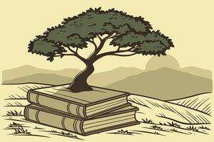World Book Day A tree of life growing from a stack of books, symbolizing the power of reading and growth vector
