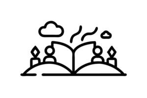 World Book Day design with people reading large books, exploring nature and enjoying various outdoor activities under a colorful sky vector