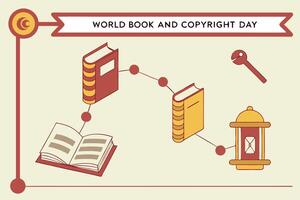 A historical progression of books depicted through an illustrated timeline, focusing on their transformation from papyrus to modern digital media for World Book and Copyright Day vector