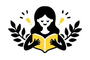 A minimalist design of a girl reading a book with decorative plants celebrating World Book Day and the joy of reading vector