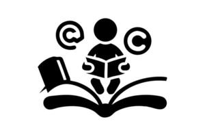 Fun illustration of a child sitting on a big copyright symbol with a book, symbolizing knowledge, creativity, and the significance of copyright laws on World Book and Copyright Day vector