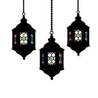 Elegant design of three hanging Ramadan lanterns with multi colored glass details for a festive atmosphere, Ramadan Islamic icon vector