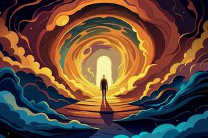 A figure in a cosmic portal vector