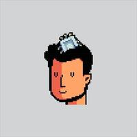 Pixel art Chip Head Artificial Intelligence icon Illustration for game design vector