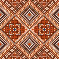 A vibrant seamless Aztec pattern in rust red, navy, and ivory with layered diamond and triangle motifs. Ideal for textiles, decor, fashion, and bold ethnic designs. vector