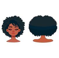 Cartoon Beautiful Woman Front And Back Side With Afro Hair Simple Design Icon Digital Source vector