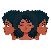Cartoon Beautiful Woman With Afro Hair Front And Side Face Simple Design Icon Digital Source vector