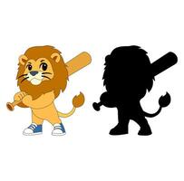 Cartoon Logo Colored And Silhouette Lion Baseball Simple Design Icon Digital Source vector