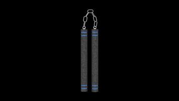 Nunchucks Rotating on a Transparent Background. Seamless Loop. 4K video