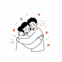 Embracing Couple with Closed Eyes Surrounded by Floating Hearts and Dots vector