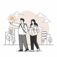 Couple Exploring City Using Map on Sunny Day vector