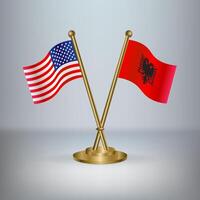 USA and Albania table flag relation, with gradient background vector