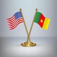 USA and Cameroon table flag relation, with gradient background vector