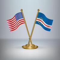 USA and Cape Verde table flag relation, with gradient background vector