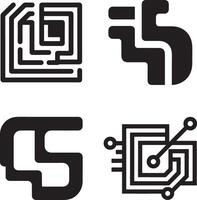 Abstract Black and White Technology Icons vector