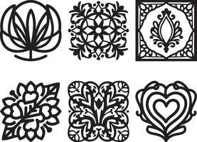 Collection of Intricate Black and White Decorative Elements vector