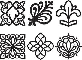 Elegant Luxury ornamental Six intricate black line art decorative floral designs vector