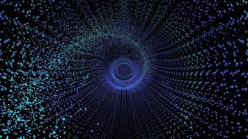 Visual exploration of a swirling abstract pattern showcasing dynamic particles in a dark environment video