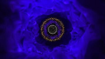 Vibrant abstract visualization with swirling patterns and glowing particles in deep blue hues video