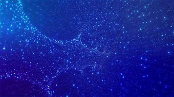 Visual display of cosmic elements with vibrant blue tones swirling and expanding in a digital universe video