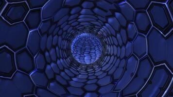 Exploring a stunning abstract tunnel with intricate hexagonal patterns and vibrant blue hues video