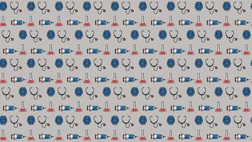 Medical-themed pattern featuring instruments and symbols on a gray background for healthcare settings video