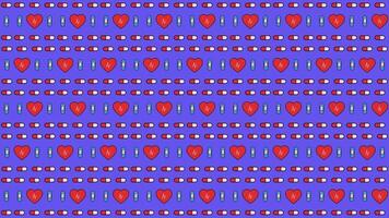 Colorful pattern with hearts and pills creates a unique artistic expression in vibrant design video