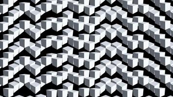 Exploration of geometric patterns and shapes in a black and white arrangement with three-dimensional cubes video