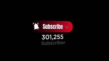 Subscribe button counting numbers increasing animation isolated on black background video