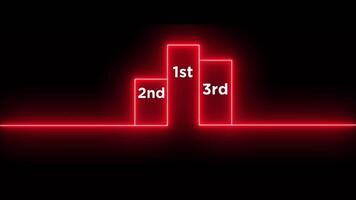 Neon winner podium with 1st, 2nd, and 3rd position icon animation isolated on black background video