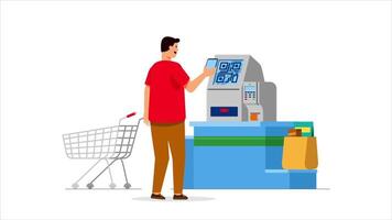 Customer Check Out His Groceries Using Touchless Self Service Cashier Machine video