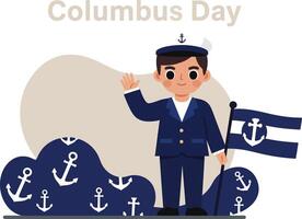 Sailor boy celebrating Columbus Day with navy flag and anchor symbols in flat style vector