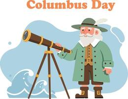 Christopher Columbus illustration celebrating Columbus Day with telescope and historical attire image vector
