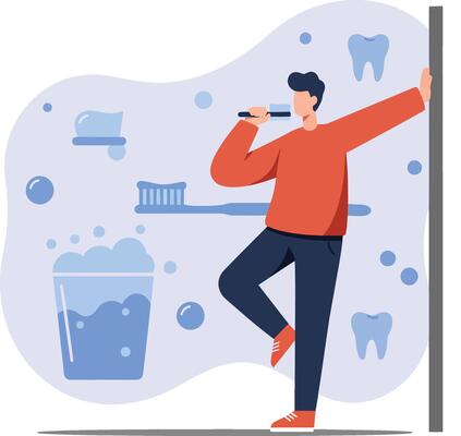 Man brushing teeth daily dental hygiene routine with blue background illustration