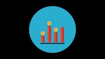 Business, Finance, and Economy Growth Up and Down Data Curve Animation Icon. Dollar Coin Curve Concept with Circle Frame. Transparent Background. video