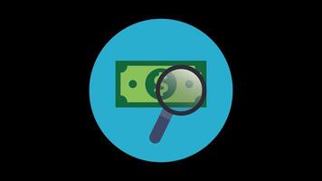 Finance Business Animated Icon. Money Concept Explored Using Magnifying Glass with Circle Frame. Transparent Background. video