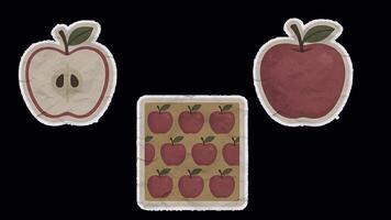 Set of Vintage Apple Slices Unfolded Sticker Animation. Alpha channel transparency video