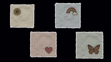 Set of Four Unfolded Paper Stickers with Alpha Channel Transparency video